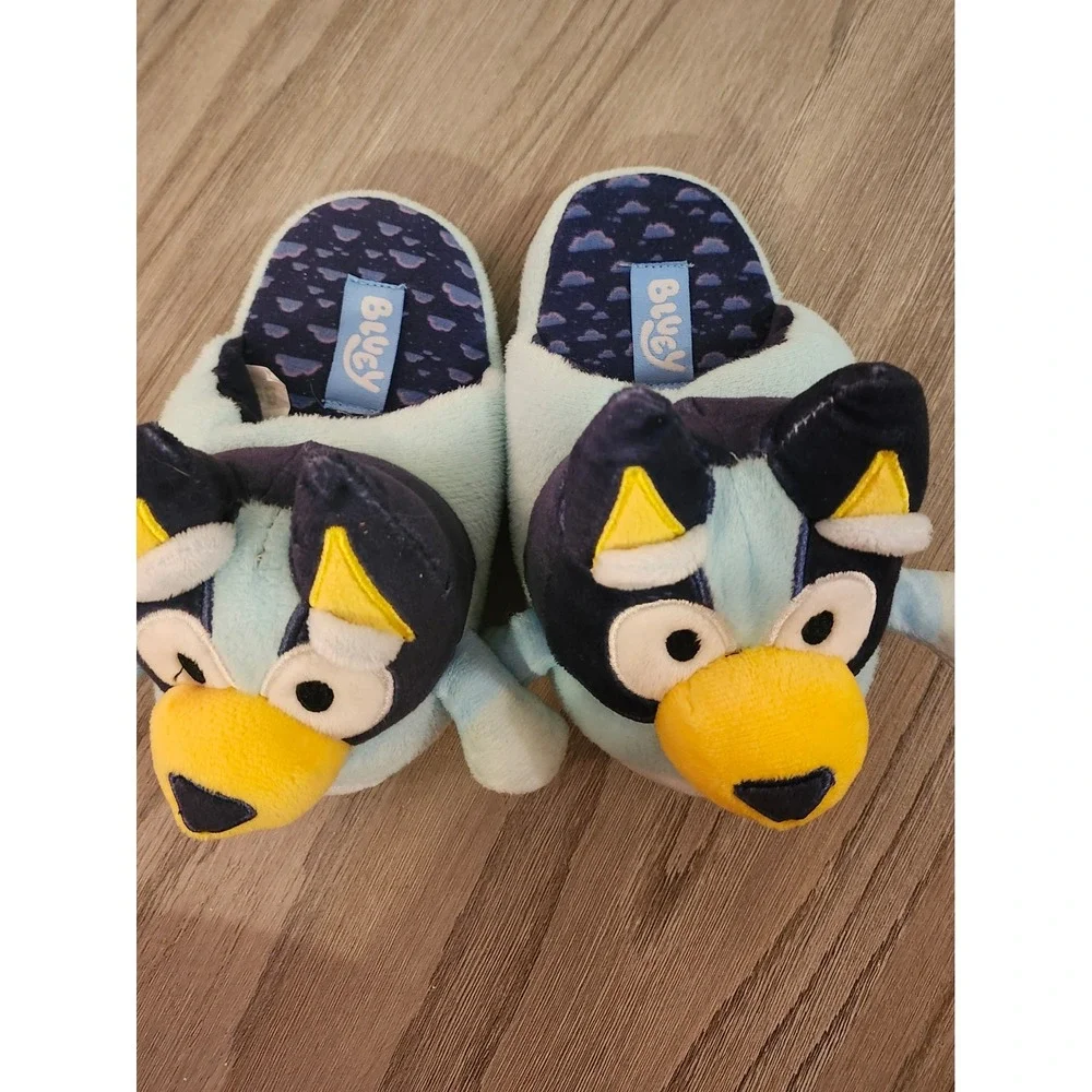 Bluey Dog Plush Slippers Kids Size 7/8 Blue Cartoon Character Cozy Footwear